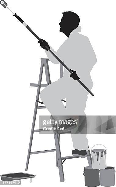 silhouette of a male painter at work - step ladder stock illustrations