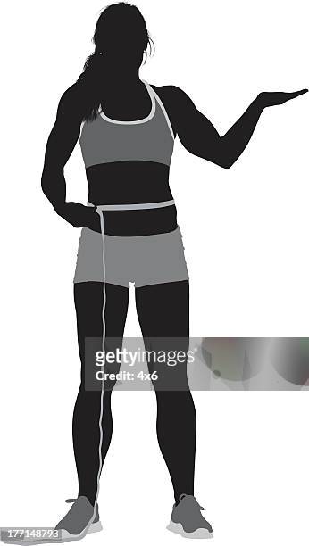 ilustrações, clipart, desenhos animados e ícones de silhueta de imagem de uma mulher com fita métrica - sutiã para esportes