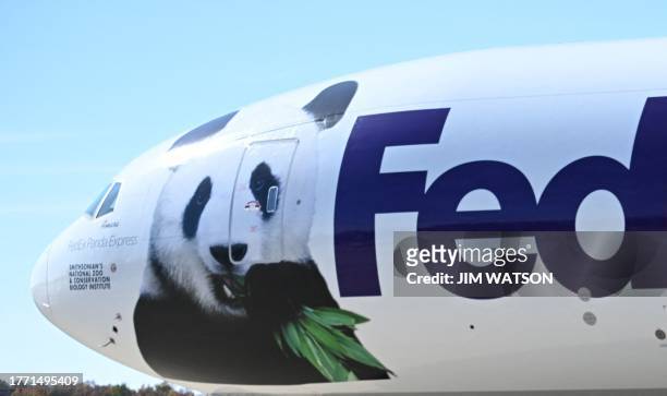 The Panda Express prepares for taxiing as it carries Giant Pandas from the Smithsonian's National Zoo at Dulles International Airport in Dulles,...
