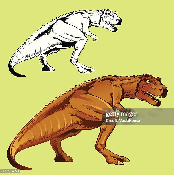 illustrazioni stock, clip art, cartoni animati e icone di tendenza di mano disegnata tyrannosaur rex - cretaceous