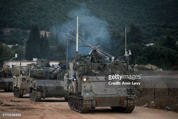 An artillery unit moves near the Israeli northern border with Lebanon on November 8, 2023 in Tel Aviv, Israel. A month after Hamas's Oct. 7 attacks...