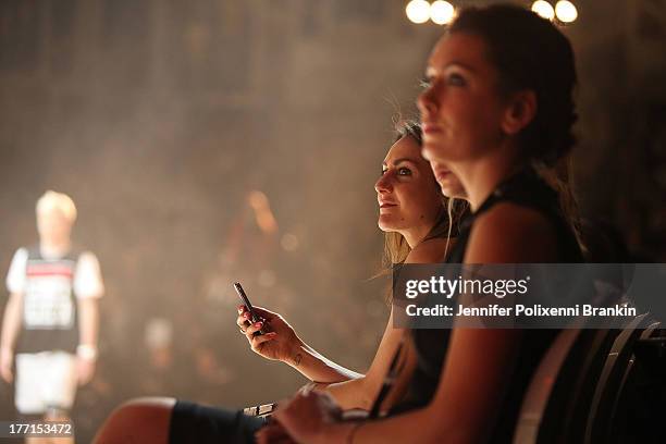 Front row on the runway at the General Pants show during Mercedes-Benz Fashion Festival Sydney 2013 at Sydney Town Hall on August 21, 2013 in Sydney,...