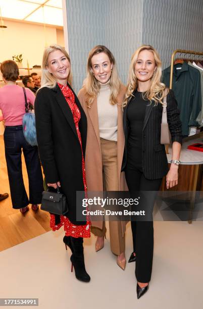 Charlotte Evans, Jemima Cadbury and Rosi May attend the Luca Faloni flagship store opening on November 8, 2023 in London, England.