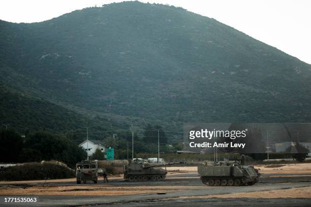 An artillery unit moves near the Israeli northern border with Lebanon on November 8, 2023 in Tel Aviv, Israel. A month after Hamas's Oct. 7 attacks...