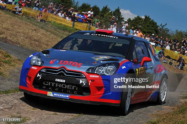 Robert Kubica of Poland and Maciek Baran of Poland compete in their Citroen DS3 RRC during the Shakedown of the WRC Germany on August 21, 2013 in...