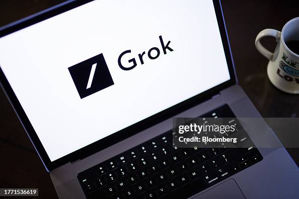 The Grok logo on a laptop computer arranged in New York, US, on... News ...