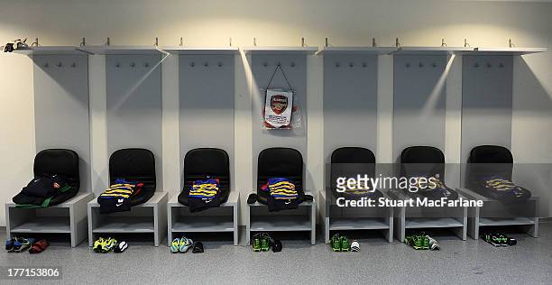 The Arsenal changing room before the UEFA Champions League Play Off first leg match between Fenerbache SK and Arsenal FC at the Sukru Saracoglu...