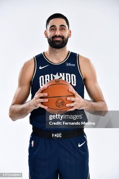 Goga Bitadze of the Orlando Magic poses for a portrait during content day on October 14, 2023 at the AdventHealth Training Center in Orlando,...