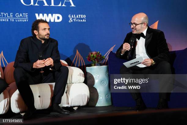 Pietro Ruffini and Alessandro Maria Ferreri at the WWD Fashion Loves Food Gala held at Palazzo Parigi Hotel on November 8, 2023 in Milan, Italy.