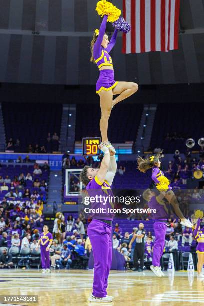 Tigers cheerleaders entertain the crowd during a game between the LSU Tigers and the Mississippi Valley State Devils on November 06 at the Pete...