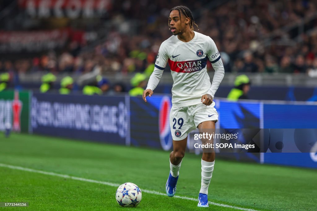 Bradley Barcola of Paris Saint-Germain FC seen in action...