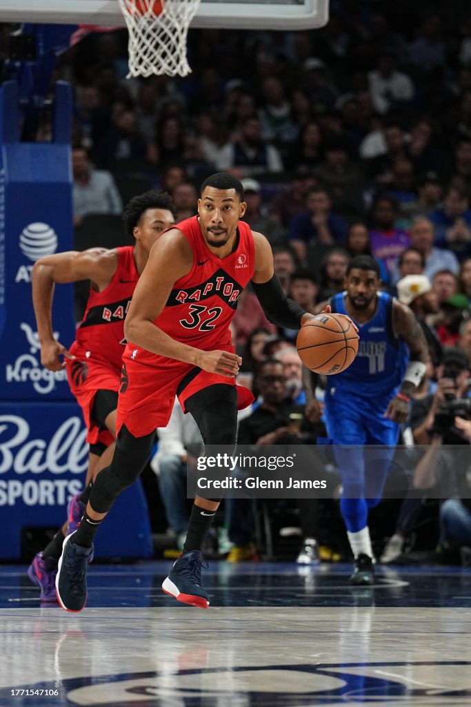 Dallas Raptors Otto Porter Jr. #32 of the Toronto Raptors brings the ball up court ...