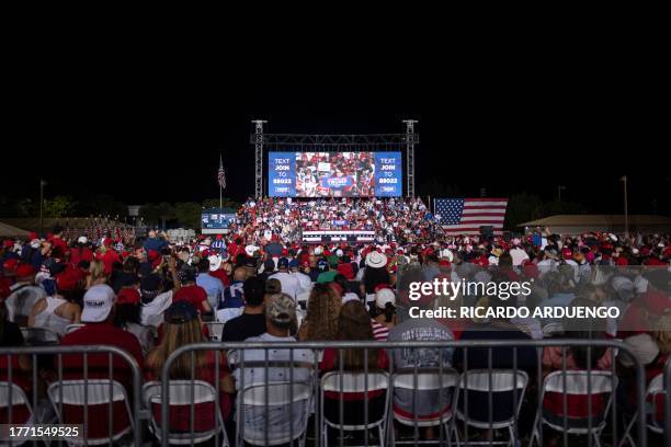 Kimberly Guilfoyle speaks during a former US President and 2024 Republican Presidential hopeful Donald Trump rally at Ted Hendricks Stadium at Henry...