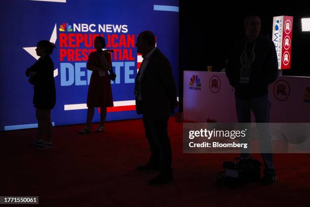 Members of the media at the spin room during the Republican primary presidential debate hosted by NBC News in Miami, Florida, US, on Wednesday, Nov....