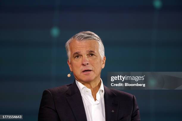 Sergio Ermotti, chief executive officer of UBS Group AG, during the Bloomberg New Economy Forum in Singapore, on Thursday, Nov. 9, 2023. The New...