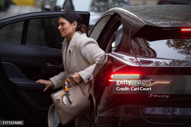 Britain's former Home Secretary, Priti Patel, arrives to give evidence at the Covid-19 inquiry on November 9, 2023 in London, England. The UK's...