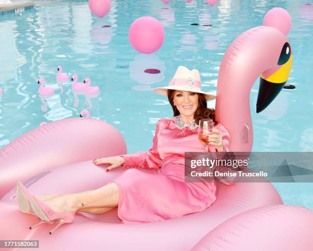 Lisa Vanderpump poses for a photo during the announcement of her newest restaurant Pinky's By Vanderpump at Flamingo Las Vegas November 02, 2023 in...