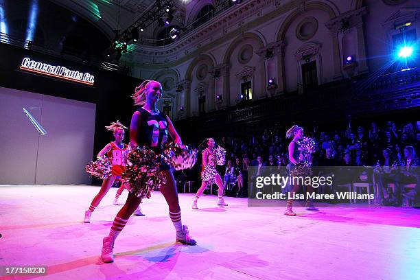 Models showcase designs by General Pants Co. On the runway at the General Pants show during Mercedes-Benz Fashion Festival Sydney 2013 at Sydney Town...