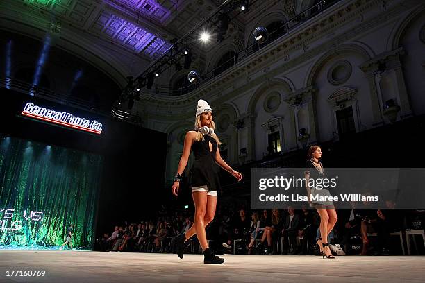 Models showcase designs by General Pants Co. On the runway at the General Pants show during Mercedes-Benz Fashion Festival Sydney 2013 at Sydney Town...