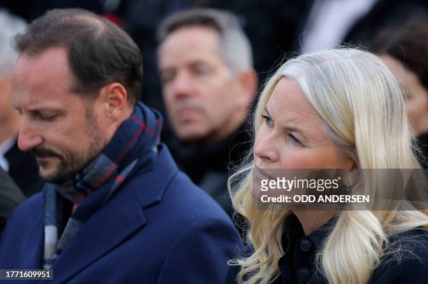 Crown Prince Haakon of Norway and Crown Princess Mette-Marit of Norway attend a commemoration for the 34th anniversary of the fall of the Berlin Wall...
