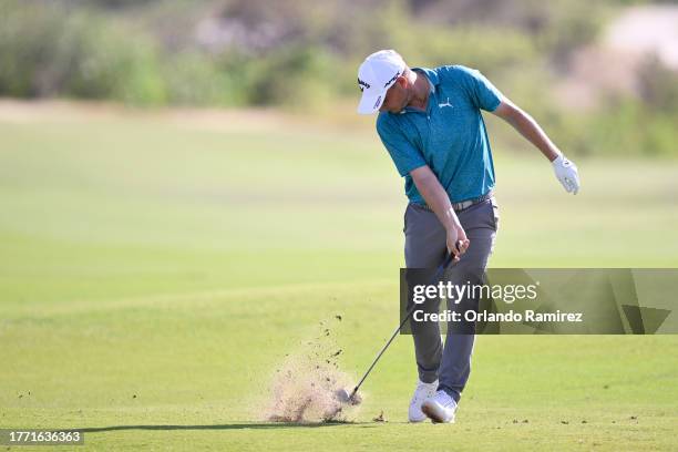 Emiliano Grillo of Argentina reacts after a shot on the 12th hole during the first round of the World Wide Technology Championship at El Cardonal at...