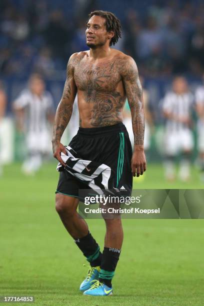 Jermaine Jones of Schalke looks dejected after the UEFA Champions League Play-off first leg match between FC Schalke 04 and PAOK Saloniki at...