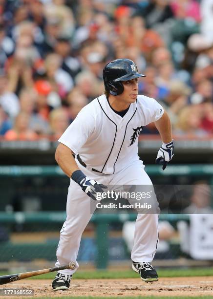 Andy Dirks of the Detroit Tigers bats during the third inning of the game against the Kansas City Royals at Comerica Park on August 15, 2013 in...