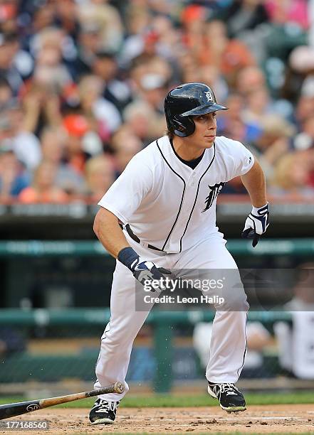 Andy Dirks of the Detroit Tigers bats during the third inning of the game against the Kansas City Royals at Comerica Park on August 15, 2013 in...