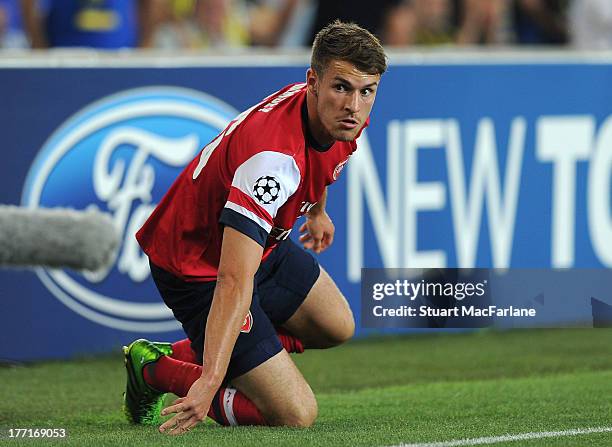 Aaron Ramsey of Arsenal during the UEFA Champions League Play Off first leg match between Fenerbache SK and Arsenal FC at Sukru Saracoglu Stadium on...