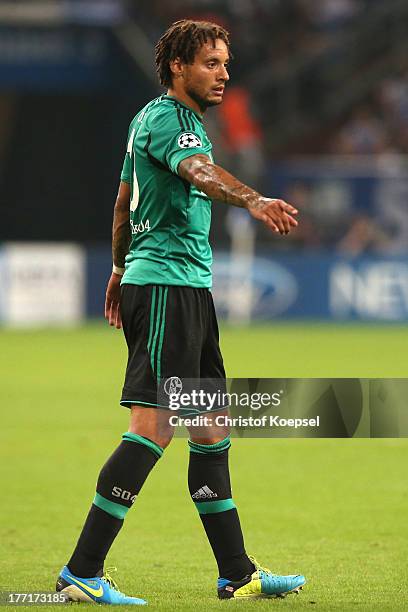 Jermaine Jones of Schalke looks on during the UEFA Champions League Play-off first leg match between FC Schalke 04 and PAOK Saloniki at Veltins-Arena...