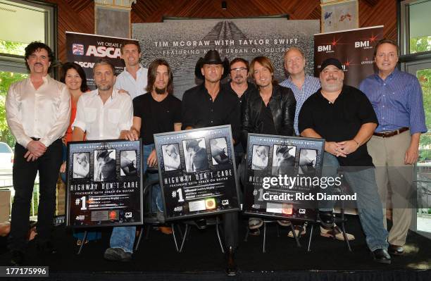 Big Machine's Scott Borchetta, Big Yellow Dog Music's Carla Wallace, co-writer Brett Warren, ASCAP's Ryan Beuschel, co-writer Brad Warren, Tim...