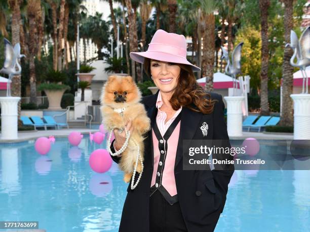 Lisa Vanderpump poses for a photo during the announcement of her newest restaurant Pinky's By Vanderpump at Flamingo Las Vegas November 02, 2023 in...