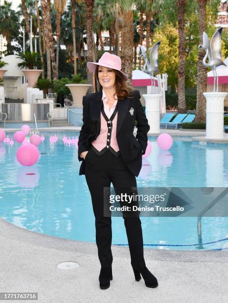 Lisa Vanderpump poses for a photo during the announcement of her newest restaurant Pinky's By Vanderpump at Flamingo Las Vegas November 02, 2023 in...
