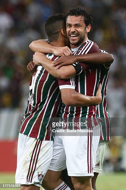 Samuel and Fred of Fluminense celebrate a scored goal during a match between Fluminense and Goias as part of Brazilian Cup 2013 at Maracana Stadium...