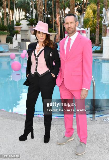 Lisa Vanderpump and SVP and General Manager of Flamingo Las Vegas Dan Walsh pose for a photo during the announcement of Pinky's By Vanderpump at...