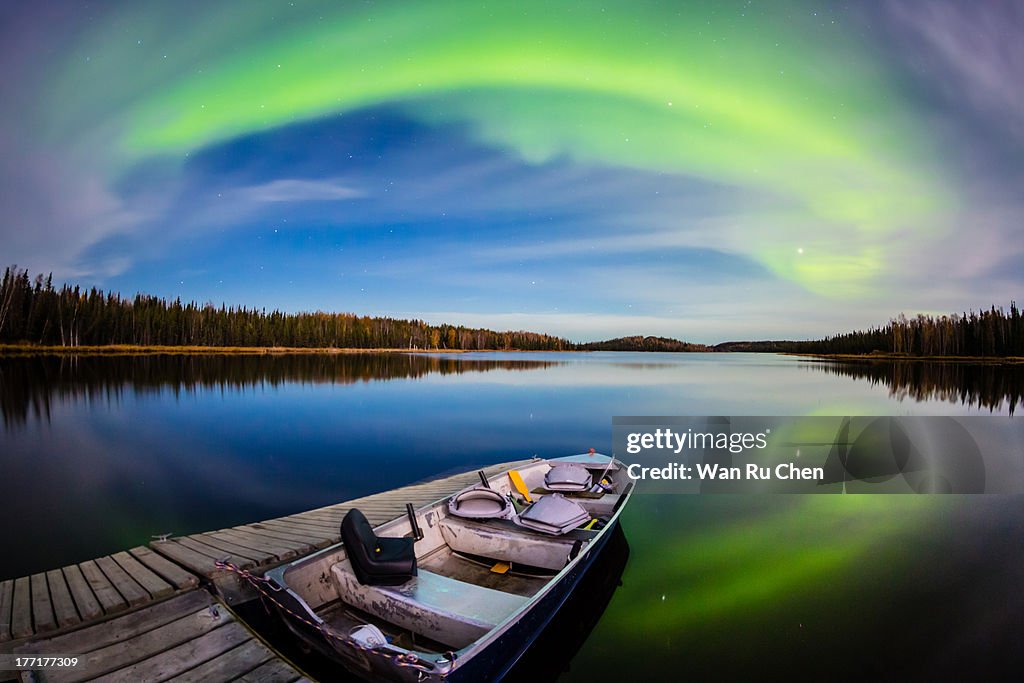 Northern Lights and boat