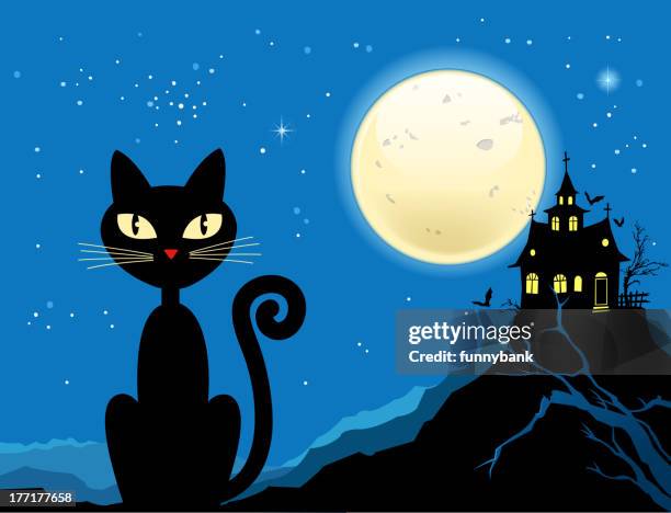 stockillustraties, clipart, cartoons en iconen met halloween cat silhouette - halloween cats