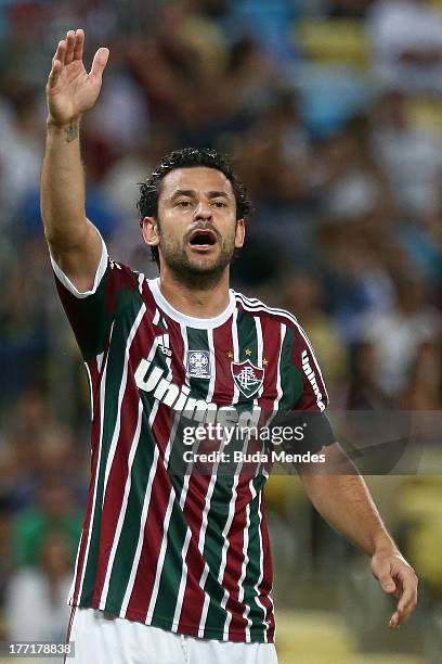 Fred of Fluminense reacts during a match between Fluminense and Goias as part of Brazilian Cup 2013 at Maracana Stadium on August 21, 2013 in Rio de...