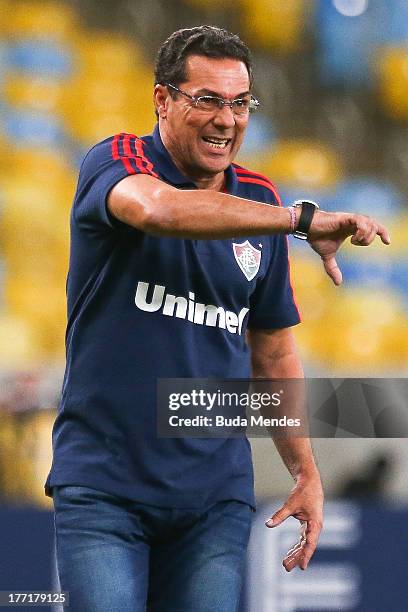 Head coach Vanderlei Luxemburgo of Fluminense in action during a match between Fluminense and Goias as part of Brazilian Cup 2013 at Maracana Stadium...