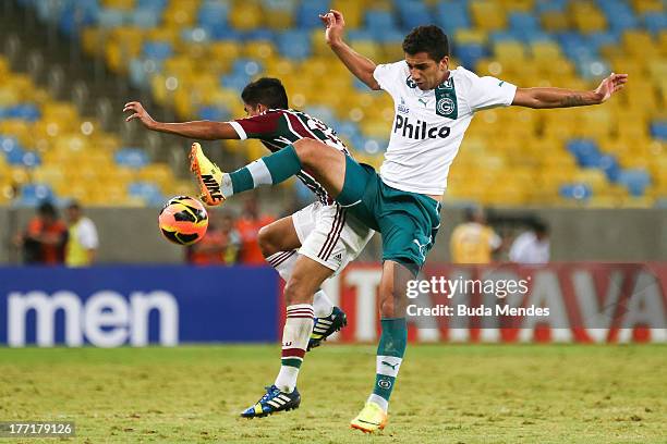 Igor Juliao of Fluminense struggles for the ball with a Renan Oliveira of Goias during a match between Fluminense and Goias as part of Brazilian Cup...
