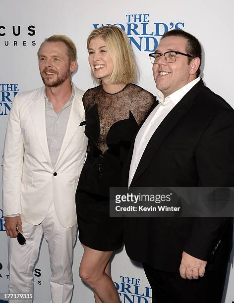 Actor/writer Simon Pegg, actress Rosamund Pike, and actor Nick Frost arrive at the premiere of Focus Features' "The World's End" at ArcLight Cinemas...