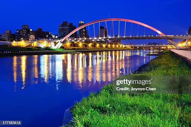 rainbow bridge in blue hour - keelung stock pictures, royalty-free photos & images