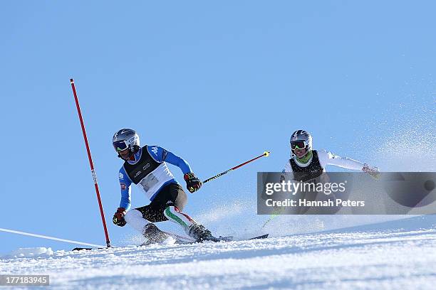 Alessandro Daldoss of Italy competes in the Mens Slalom Visually Impaired B2 race during the IPC Alpine Adaptive Slalom World Cup on day eight of the...