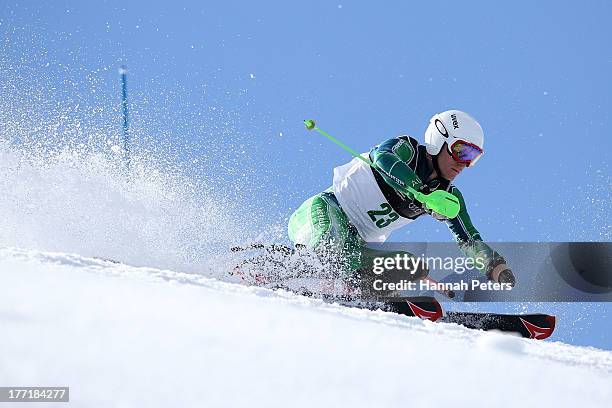 Mitchell Gourley of Australia competes in the Mens Slalom Standing LW6/8-2 race during the IPC Alpine Adaptive Slalom World Cup on day eight of the...