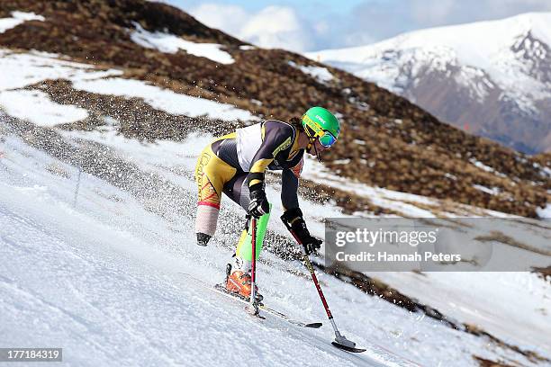 Braydon Luscombe of Canada competes in the Mens Slalom Standing LW2 race during the IPC Alpine Adaptive Slalom World Cup on day eight of the Winter...