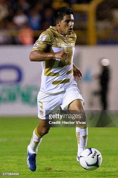 Javier Cortes of Pumas during a match between San Luis and Pumas as part of the Apertura 2013 Copa MX at Alfonso Lastras Stadium on August 21, 2013...