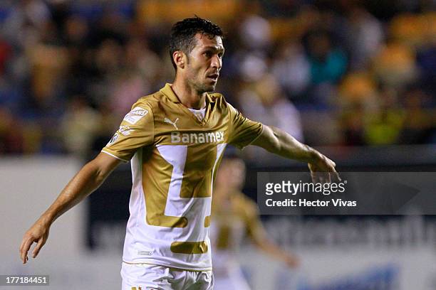 Luis Garcia of Pumas during a match between San Luis and Pumas as part of the Apertura 2013 Copa MX at Alfonso Lastras Stadium on August 21, 2013 in...