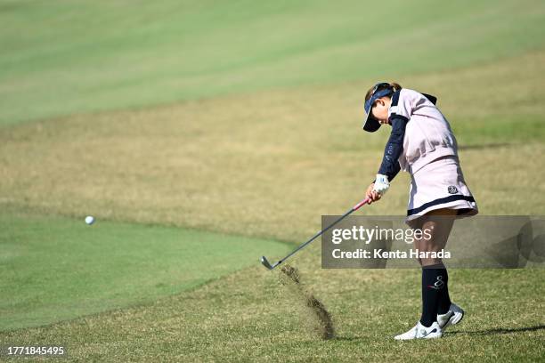 Rei Matsuda of Japan hits her second shot on the 6th hole during the second round of Meiji Yasuda Ladies Open Golf Tournament at Ibaraki Kokusai Golf...