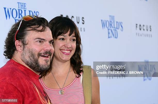 Actor Jack Black and his wife Tanya Haden pose on arrival for the L.A. Premiere of the film 'The World's End' in Hollywood, California, on August 21...