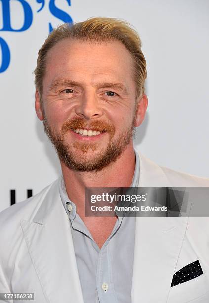 Actor Simon Pegg arrives at the Los Angeles premiere of "The World's End" at ArcLight Cinemas Cinerama Dome on August 21, 2013 in Hollywood,...